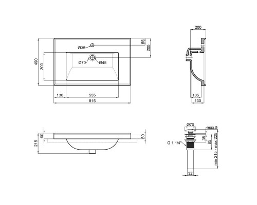 Раковина Qtap Albatross 5C 800х480х210 White з донним клапаном QT01115080CW
