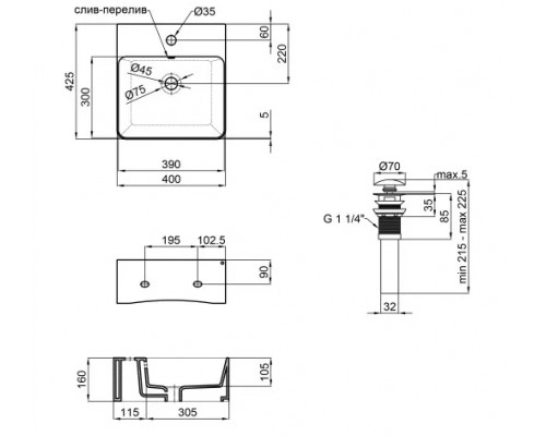 Раковина Qtap Nando B 400х420х155 White з донним клапаном QT12117040BW