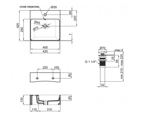 Раковина Qtap Nando C 405х405х125 White з донним клапаном QT12117040CW