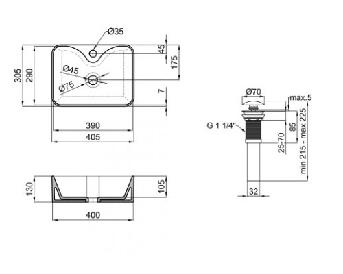 Раковина-чаша Qtap Crow 400х300х140 White з донним клапаном QT05117040JW