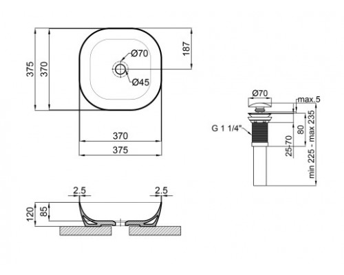 Раковина-чаша Qtap Kolibri 370х370х120 White з донним клапаном QT10118037FW
