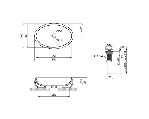 Раковина-чаша Qtap Leo 600х400х155 White з донним клапаном QT11117060GW