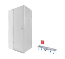 Qtap Набор  душевая кабина Capricorn CRM1018RC6 100х80, стекло Clear 6 мм + трап линейный Dry FB304-600 с сухим затвором и нержавеющей решет