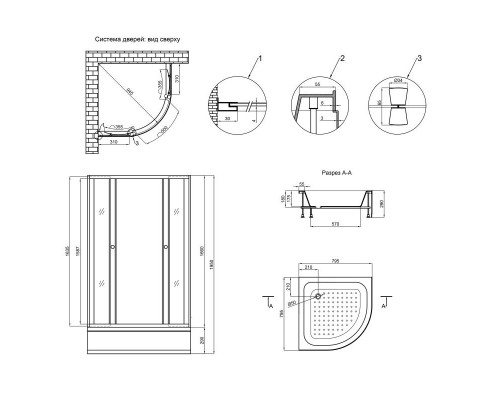 Lidz Душевая кабина  Wieza SC80x80.SAT.MID.L, стекло Linie 4 мм