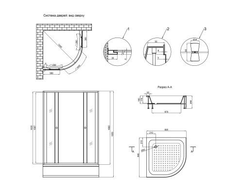 Lidz Душевая кабина  Wieza SC90x90.SAT.MID.L, стекло Linie 4 мм