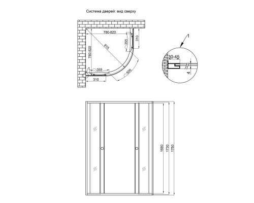 Lidz Душевая кабина  Wieza SC80x80.SAT.MID.L, стекло Linie 4 мм без поддона