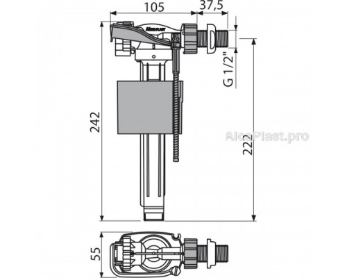 ALCAPLAST Впускной механизм с бок. подвод. пластик 1/2"