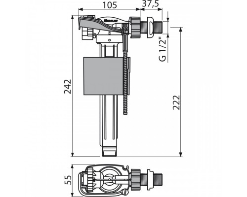 ALCAPLAST Впускной механизм с бок. подвод. пластик 3/8"