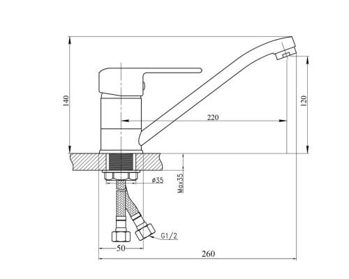 G-Ferro Змішувач G-Ferro (GFE) Hansberg 003 для кухні на гайці (k40) SW