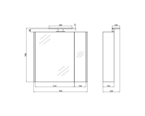 Дзеркальна шафа підвісна Qtap Albatross 700х725х460 White з LED-підсвічуванням QT0177ZP700LW