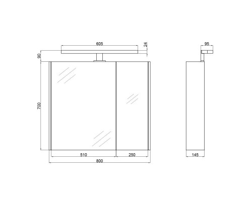 Дзеркальна шафа підвісна Qtap Albatross 800х700х145 White з LED-підсвічуванням QT0177ZP800LW