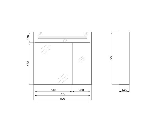 Дзеркальна шафа підвісна Qtap Robin 800х730х145 Graphite з LED-підсвічуванням QT1377ZP8002G