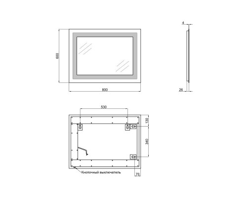 Дзеркало 600х800 Qtap Mideya Quadro з LED-підсвічуванням, Reverse QT207814187080W
