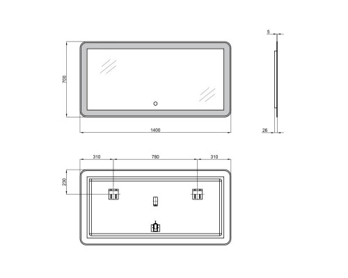 Дзеркало 1400х700 Qtap Swan з LED-підсвічуванням QT1678141470140W