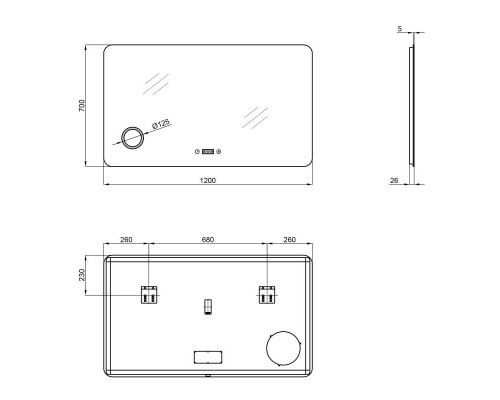 Дзеркало 1200х700 Qtap Scorpio з LED-підсвічуванням QT14781004W