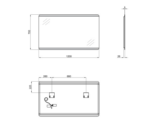 Дзеркало 1200x700 Qtap Tern з LED-підсвічуванням QT1778120870120W