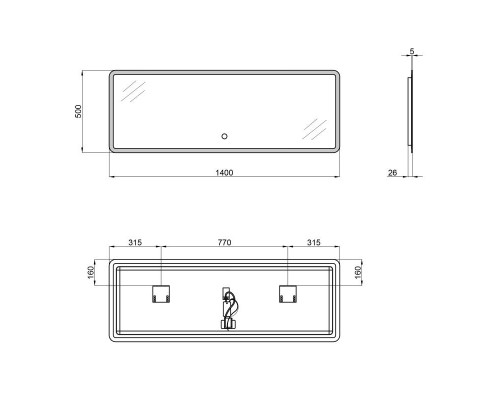Дзеркало 1400х500 Qtap Tern з LED-підсвічуванням QT1778142750140W