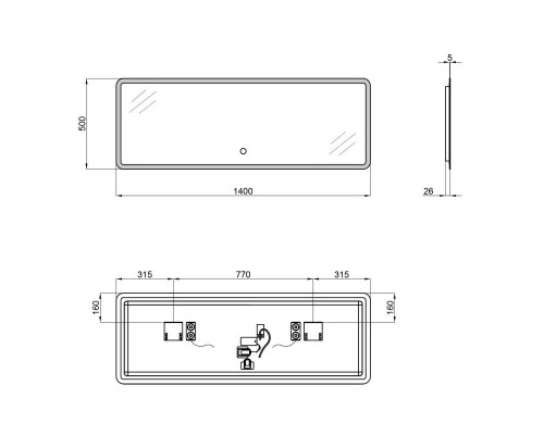 Дзеркало 1400x500 Qtap Tern з LED-підсвічуванням, Bluetooth QT1778142750140WB
