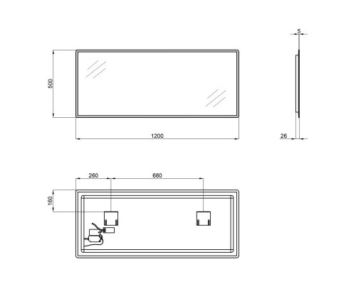 Дзеркало 1200x500 Qtap Tern з LED-підсвічуванням QT1778140450120W
