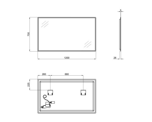 Дзеркало 1200х700 Qtap Tern з LED-підсвічуванням QT1778140470120W