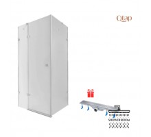 QTAP Набор  душевая кабина Capricorn CRM1018RC6 100х80, стекло Clear 6 мм + трап линейный Dry FB304-600 с сухим затвором и нержавеющей решет