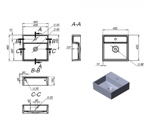 FANCY MARBLE 980510 Умивальник зі штучного каменю  Krass 460