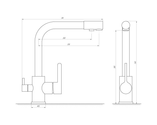 Змішувач для кухні під осмос Globus Lux LAZER GLLR-0444-8-STSTEEL