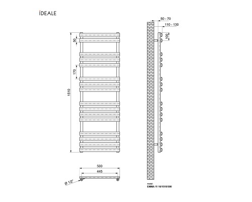 Рушникосушка дизайнерська IDEALE ELIZA 11 16/1510/500 антрацит (16915)