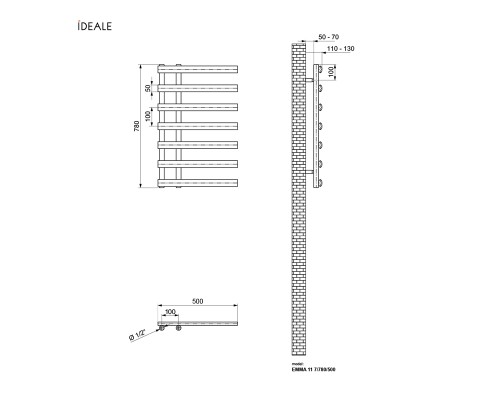 Рушникосушка дизайнерська IDEALE EMMA 11 7/780/500 антрацит (15719)