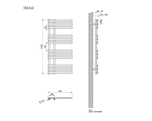 Рушникосушка дизайнерська IDEALE EVA 11 12/1130/500 антрацит (16907)