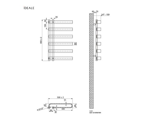 Рушникосушка дизайнерська IDEALE GIA 11 6/850/500 антрацит (18574)