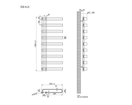 Рушникосушка дизайнерська IDEALE GIA 11 9/1300/500 антрацит (18906)