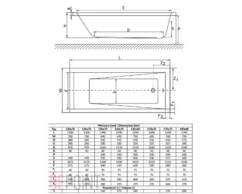 RADAWAY WA1-48-170x070 Ванна акрилова MIRELLA 170x70 з ніжками