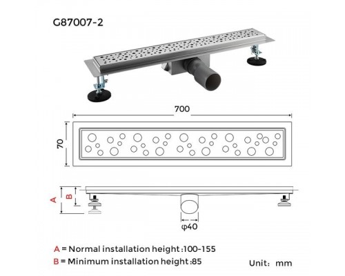 Душовий трап GAPPO G87007-2, 70х700 мм, нержавіюча сталь
