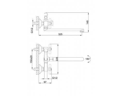 Змішувач для ванни FRAP F2225  двовент. довг. пл. вилив лат. корпус (хром)