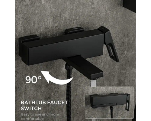 Змішувач для ванни Gappo G3217-6 одноваж. кор. поворот.  вилив лат. Ø35 (чорний)