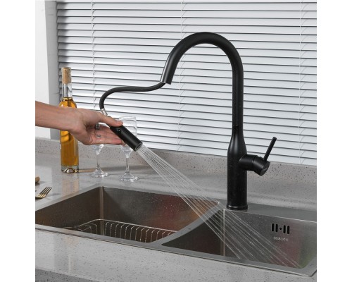 Змішувач для кухні Gappo G4398-46 одноваж. вис. вилив аератор 2 режими нерж. сталь гайка Ø35 (чорний)