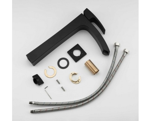 Змішувач для умивальника Gappo G1007-16  високий одноваж. лит. вилив  лат. гайка Ø35 (чорний)