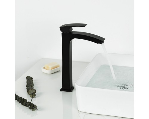 Змішувач для умивальника Gappo G1007-16  високий одноваж. лит. вилив  лат. гайка Ø35 (чорний)