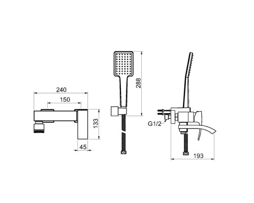 Змішувач для ванни Gappo G3207-6 плоск. аератор одноваж. кор. поворот. вилив лат. Ø35 (чорний)