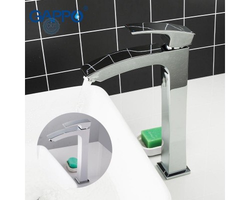 Змішувач для умивальника Gappo G1007-11 високий одноваж. лит. вилив  лат. гайка Ø35 (хром)