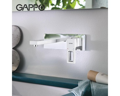 Змішувач для умивальника Gappo G1017-12 вбудований одноваж. лат. НАСТIННИЙ Ø35 (білий/хром)