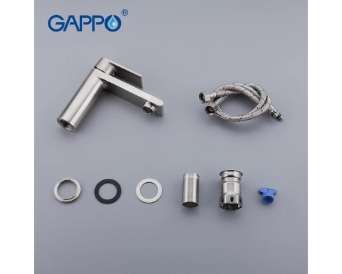 Змішувач для умивальника Gappo G1099-20 одноваж. лит. вилив нерж. сталь гайка Ø35 (сатин)