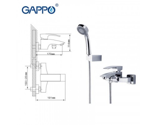 Змішувач для ванни Gappo G3007 одноваж. кор. лит. вилив лат. Ø35 (хром)