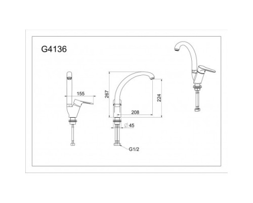 Змішувач для кухні Gappo G4136 одноваж. вис. вилив лат. гайка Ø35 (хром)