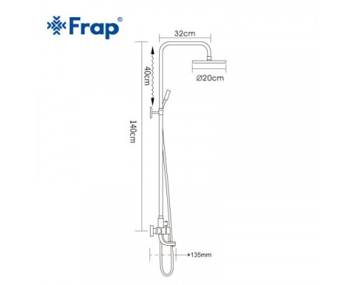 Душова система FRAP F2418 3х функц. лат. корпус Ø40 (хром)