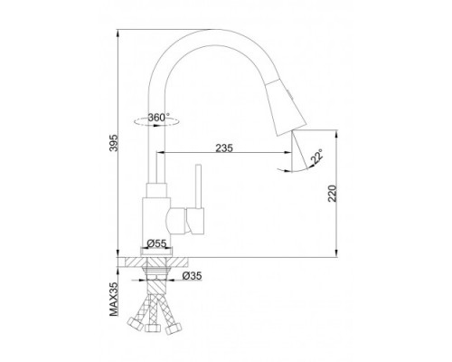 Змішувач для кухні FRAP F6052 з висувним виливом одноваж. 2 режими (хром)