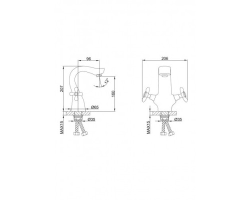 Змішувач для умивальника FRAP F10731-B двовент. литий гусак гайка (хром)