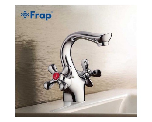 Змішувач для умивальника FRAP F10731-B двовент. литий гусак гайка (хром)