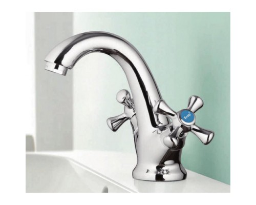 Змішувач для умивальника FRAP F10732-B двовент. литий гусак шпилька (хром)